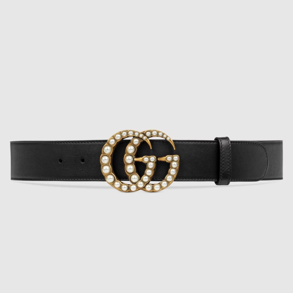 Gucci GG MARMONT WIDE BELT WITH PEARLS